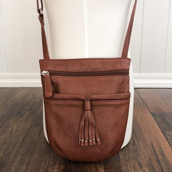 Osgoode Marley Crossbody Bag Leather Fringe Detail Exterior Zipper Pockets Brown - Picture 1 of 16